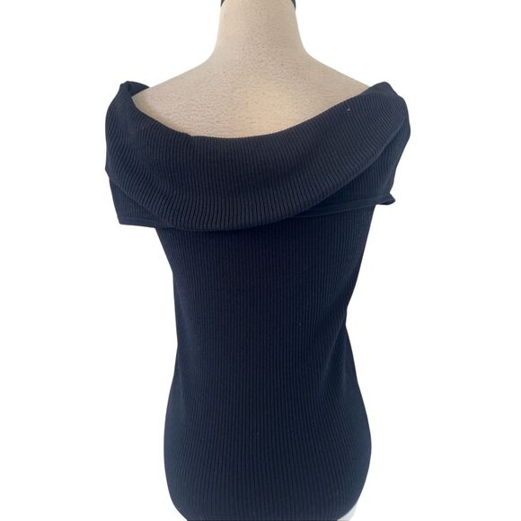 Cache Womens Ribbed Embellished Zip Up Off-The-Shoulder Knitted Top Black Small - Picture 3 of 5